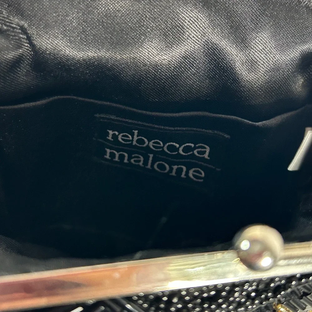 Rebecca‎ Malone Beaded Fan Evening Clutch Purse Silver Chain Flapper Art Deco